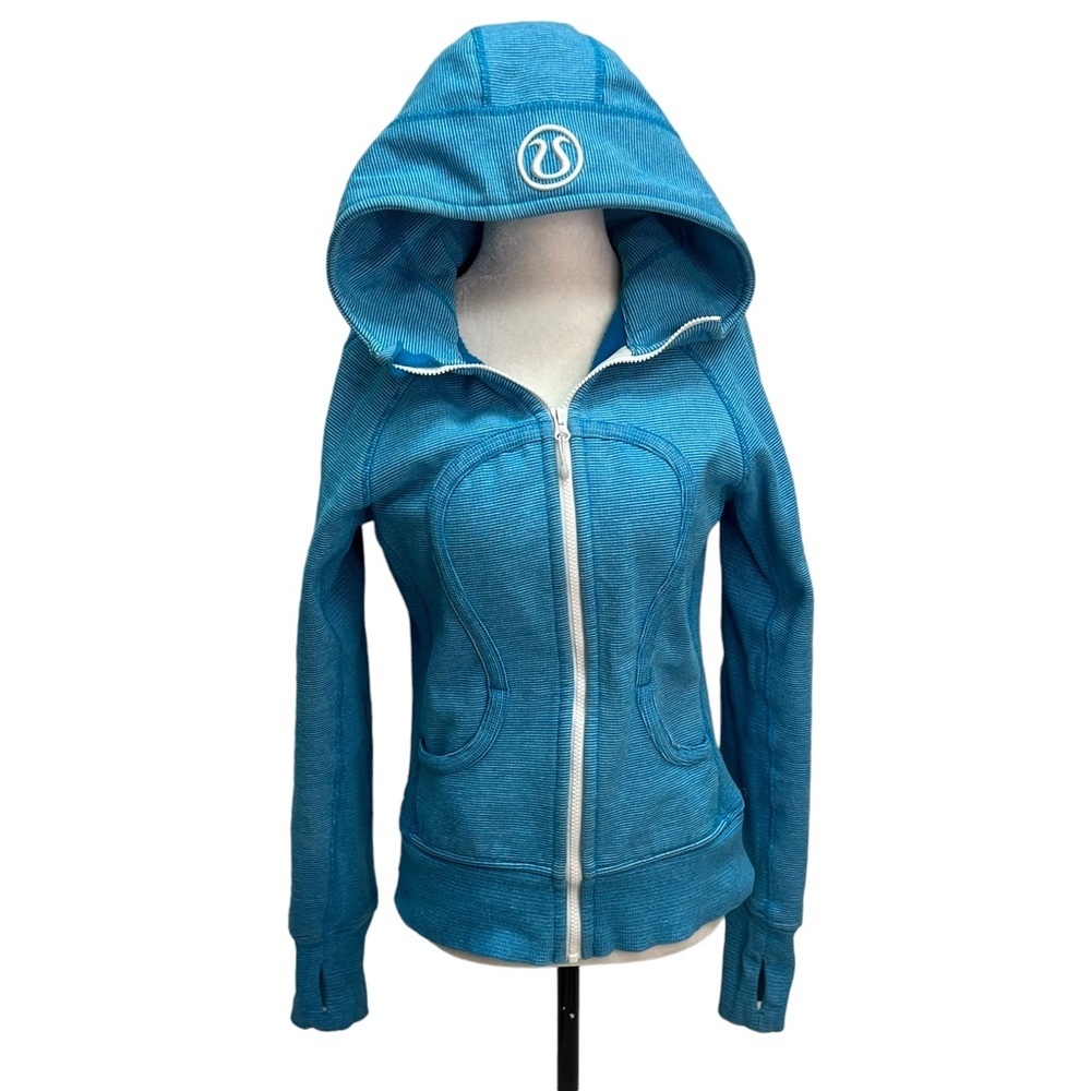LULULEMON Blue Micro Stripe Scuba Hoodie Size 6 - Picture 1 of 9